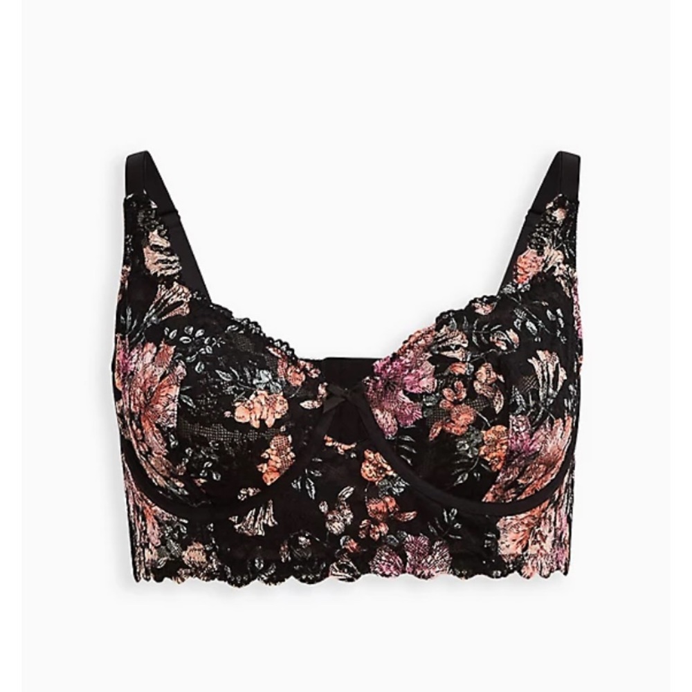 NWT UNLINED LONGLINE UNDERWIRE BRALETTE - LACE FLORAL